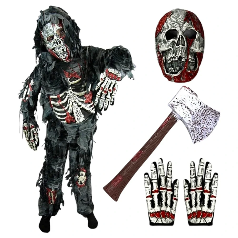 Spooktacular Creations Kids Zombie Costume Medium 8-10 Mask Hoodie Pants Axe New